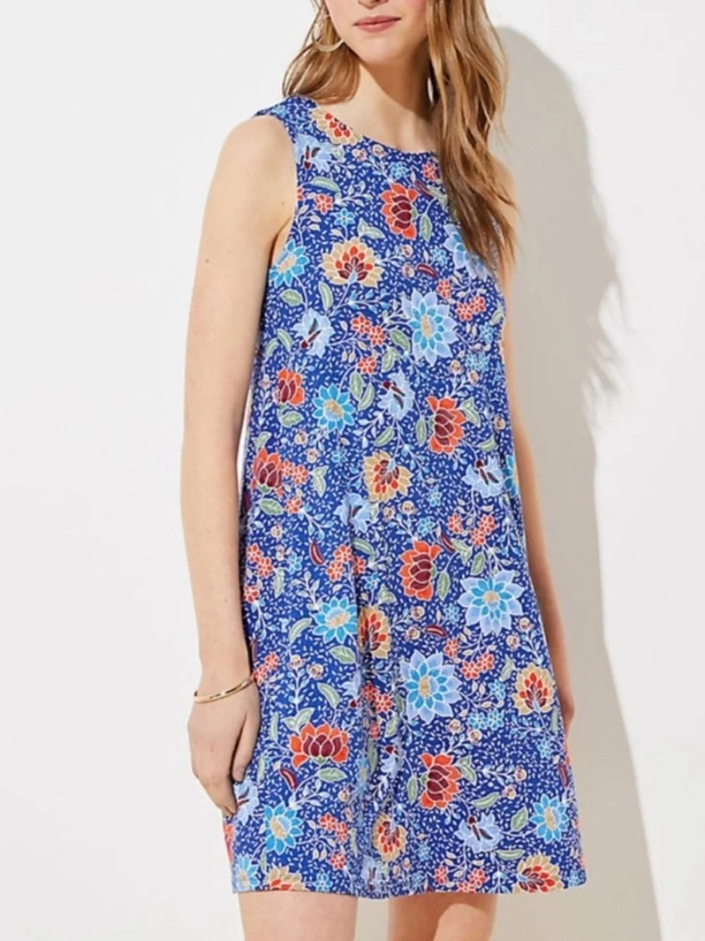 LOFT Blue Floral Sleeveless Dress with Back Cutout-‎ worn about 5x-99 retail